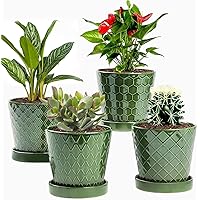 EFISPSS Flower Planter –5 inch Ceramic Plant Pots with Drainage Hole and Ceramic Tray - Gardening Home Desktop Office Windowsill Decoration Gift Set of 4 - Plants NOT Included