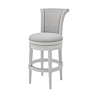 Chapman 31in. Bar-Height Swivel Bar Stool with Back, Alabaster White with Gray Seat
