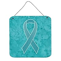 AN1201DS66 Teal Ribbon for Ovarian Cancer Awareness Wall or Door Hanging Prints Aluminum Metal Sign Kitchen Wall Bar Bathroom Plaque Home Decor, 6x6, Multicolor