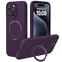 CellEver Magnetic Silicone for iPhone 15 Pro Max Case [Camera Cover] Military Grade Protection [Compatible with MagSafe] [Slim] Durable Soft Grip Cover with Kickstand, Deep Purple