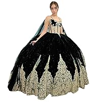 Luxurious Quinceanera Dresses with Cape Robe See Through Waist Prom Formal Dress Gold Embroidered