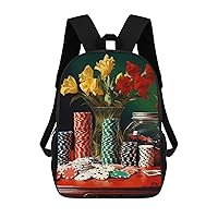 Gamble Casino Chips 17 Inch Backpack Adjustable Strap Daypack Laptop Double Shoulder Bag Shoulder Bags for Hiking Travel Work