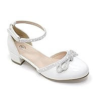 LseLom Girls Dress Shoes White Pumps Low Heel Sandals Flower Princess Dance Party Wedding Flats for Little/Big Kids