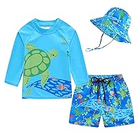 Toddlers and Baby Boys' 3-Piece Rashguard Sets Swimsuits Sets with Hat Surfing Swimwear Sunsuit UPF 50+