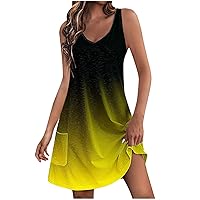 Today's Deals Cheap Stuff Under 1 Dollar Gradient Tank Dress for Women Summer Sundress with Pocket, Casual Mini Swing Beach Dresses Sleeveless Tshirt Dresses Cover Up Yellow