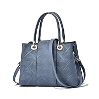 PU Leather Handbag Large Capacity Shoulder Bag Embossed Women Top Handle Bag (Color : Dark Blue, Size : 28x13x19cm)