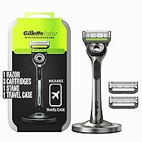 Labs with Exfoliating Bar by Gillette Mens Razor and Travel Case, Shaving Kit for Men, Storage on the Go, Includes Travel Case, 1 Handle, 3 Razor Blade Refills, and Premium Magnetic Stand