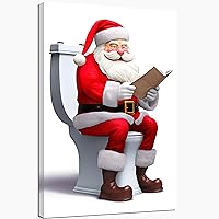 QIXIANG Christmas Canvas Wall Art Funny Santa Claus Reading a Book While Sitting on the Toilet Prints Red Clothes Christmas Wall Decoration(Cute Old Man, 16.00