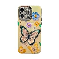 Colorful Butterfly Flowers Phone Case Compatible with iPhone Case for Women Girls (Silver,iPhone 15 Pro Max)