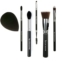 Best of Beauty Junkees 6pc Makeup Brush Set - Professional Make Up Brushes for Full Face Foundation, Concealer, Highlighter, Eyeshadow, Eyebrows, Blender Sponge, Black Labeled, Affordable
