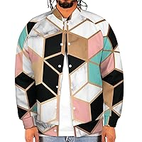Marble Texture with Golden Men‘s Baseball Jacket Long Sleeve Casual Coat Bomber Jacket Unisex Streetwear
