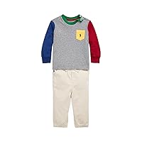 POLO RALPH LAUREN Baby Boy's Long Sleeve Tee & Chino Pants Set (Infant) Boulder Grey Heather 3 Months