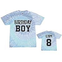 Personalized Birthday Boy Tie Dye T-Shirt - Customizable Name and Age on Back - Toddler, Youth, and Adult Sizes Tie-Dye Tee Shirt, Lagoon or Blue Jerry (Youth Small (6-8), Blue Jerry)