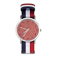 Red Paisley Women's Watch with Braided Band Classic Quartz Strap Watch Fashion Wrist Watch for Men