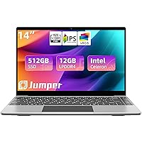 jumper 14 Inch Laptop, 12GB LPDDR4 RAM 512GB SSD, Intel Celeron Quad-Core Processor, Windows 11 Computer with FHD IPS Screen, UHD Graphics 600, 5G+2.4G WiFi, Dual Speakers, USB3.0, Webcam, Slim.