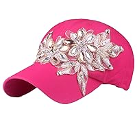 Women Rhinestone Flowers Baseball Cap Bling Lace Flower Cotton Snapback Adjustable Hat Wash Denim Snapback Hats