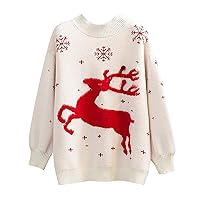 Women Ugly Christmas Sweater Cute 3D Reindeer Xmas Jumper Tops Snowflake Pattern Crewneck Long Sleeve Knit Pullovers