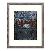 11x14 Picture Frame with Mat for 8x10 Photo - Country Rustic Style - High Definition Glass Wide Molding - Preinstalled Wall Mounting Hardware (Rustic Brown, 1 Pack)
