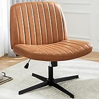 DUMOS Cross Legged Office Chair, Armless Wide Desk Chair No Wheels, Modern Home Office Desk Chair Swivel Adjustable Leather Vanity Chair