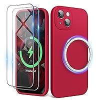 SURPHY Designed for iPhone 15 Case Compatible with MagSafe (6.1 inch 2023), with 2 Pack Screen Protector, Liquid Silicone Phone Case (Camera Protective + Soft Microfiber Lining) (Red)