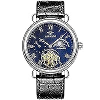 Top Brand Automatic Mechanical Watch Men Skeleton Steampunk Leather Watches Luxury Tourbillon Waterproof Wristwatch Roman Dial T-477