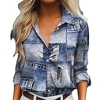 Women's Retro Print Button-Down Shirts Spring Long Sleeve Lapel Tops Streetwear Casual Plus Size
