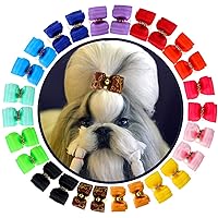 YOY 24PCS / 12 Pairs Adorable Grosgrain Ribbon Pet Dog Hair Bows with Rubber Bands - Puppy Topknot Cat Kitty Doggy Grooming Hair Accessories Bow Knots Headdress Flowers Set for Groomer