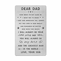 SOUSYOKYO Dad Fathers Day Card Gift from Son - Dear Dad Card from Son, Dad Birthday Gifts from Son, Cool Thank You Present for Dad from Son, Unique Dad is My Hero Stainless Steel Wallet Card