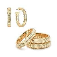 Ettika Chunky Bracelets For Women, Gold Hoops Earrings. Jewelry Sets For Women, 18K Gold Plated