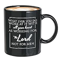 Religious Coffee Mug 11Oz Black - Whatever You Do Work At It With All Your Heart - Bible Verse Religion Praying Church Christian Colossians 3:23