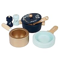 Le Toy Van - Educational Wooden Pretend Kitchen Honeybake Pots and Pans Cooking Set Play Toy | Kids Role Play Toy Kitchen Accessories (TV301)
