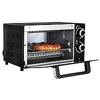 Total Chef Toaster Oven 4 Slice Small Compact Kitchen Appliance Pizza Bake Toast Rost Broil Bread toaster auto shutoff Crumble tray Natural Convection Countertop Black And Stainless Steel