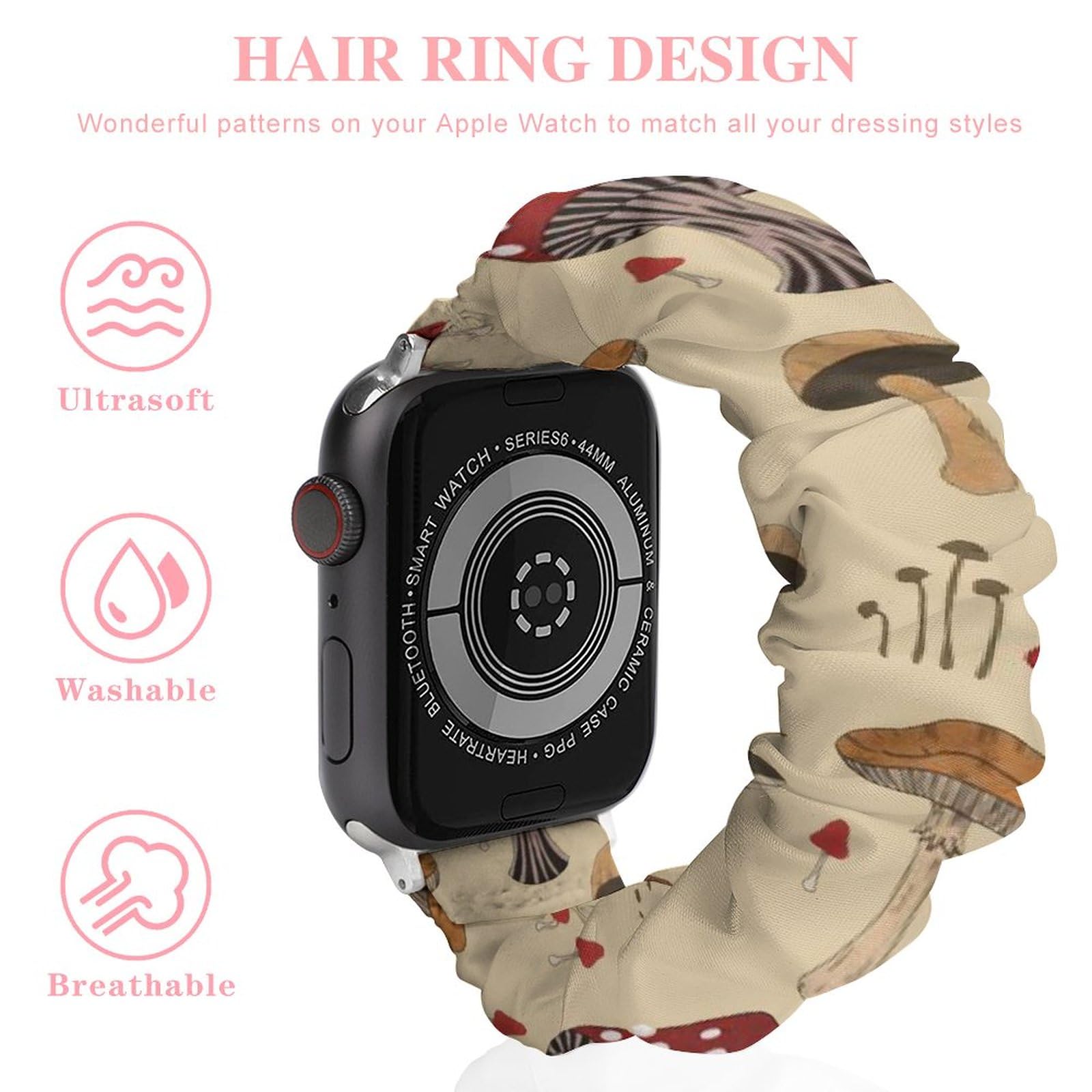 The Various Mushroom Art Watch Band Compitable with Apple Watch Elastic Strap Sport Wristbands for Women Men