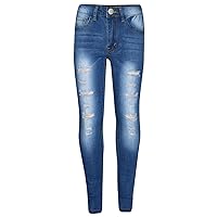Mid Blue Jeans Lightweight Denim Ripped Pants Comfort Skinny Stretch Denim Cotton Trouser Girls Age 3-14 Years