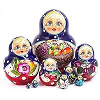 Blue Handkerchief - Nesting Dolls Set of 10pcs Matryoshka Dolls