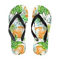 Vantaso Slim Flip Flops for Women Orange Lemon Flowers Leaves Yoga Mat Thong Sandals Casual Slippers