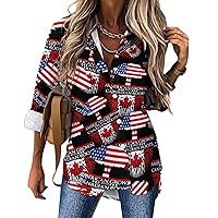 American Grown Canada Root Women's Button Down Shirts Long Sleeve Loose Blouses Tops Casual V Neck Tunic