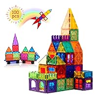 100PCS Magnetic Tiles Building Block Set, STEM Toy for Aged 3-8 Boys and Girls Kids, Educational Preschool Learning Toys Gifts for Toddler Building Blocks 3D Puzzles with 2 Cars