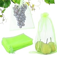 KINGLAKE 50 Pcs Fruit Protection Bags-8x12 Inch Fruit Cover Bags for Garden with Drawstring,Reusable Mesh Netting Bags -Green Netting Barrier Bags,Organza Bags for Fruit Trees Garden Vegetables