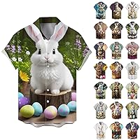 Easter Bunny Shirt for Men Funny Rabbit Egg Hunt Short Sleeve Button Down Shirts Regular Fit Hawaiian Floral Beach Shirts