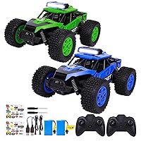 2pcs RC Cars,1:20 Scale Remote Control Toy Car, 4WD High Speed 11.2MPH All Terrains Electric Toy 4×4 Off Road RC Car,with LED Headlight and Two Rechargeable Battery for Boys Kids and Adults Gift
