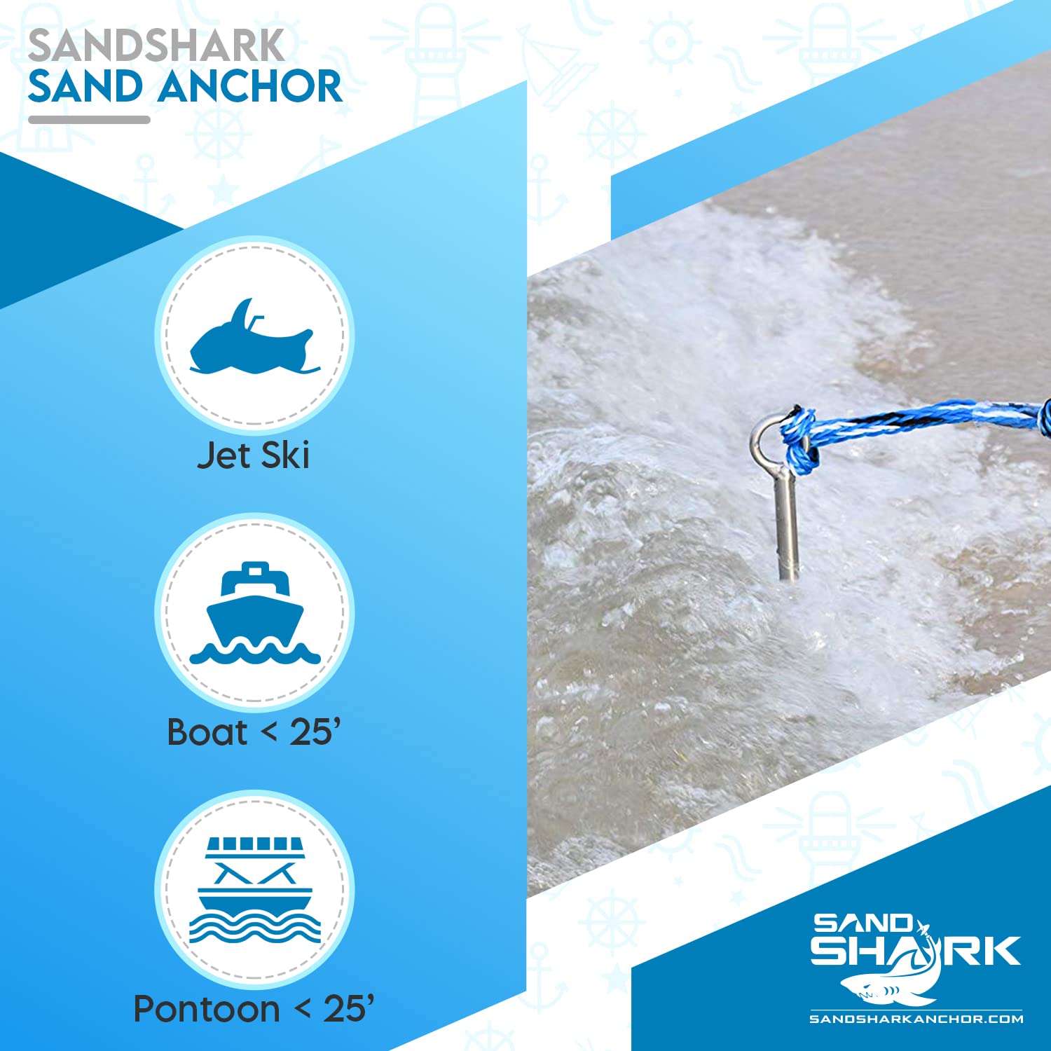 SandShark 18 inch Lite Series Boat Anchor - Shallow Water Anchor Pole - Jet Ski Anchor, Kayak Anchor, Pontoon Boat Accessories for Beach and Sandbar - Stainless Steel w/Handle and Rip-Stop Padded Case