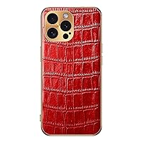 Genuine Leather Case for iPhone 15Pro Max/15 Pro/15 Luxury Business Cover with Metal Camera Hole Protective Slim Thin Phone Case (Red,15 Pro)