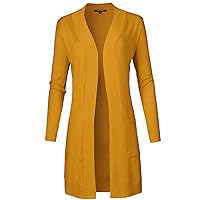 Women's Solid Soft Stretch Long-line Long Sleeve Open Front Knit Cardigan