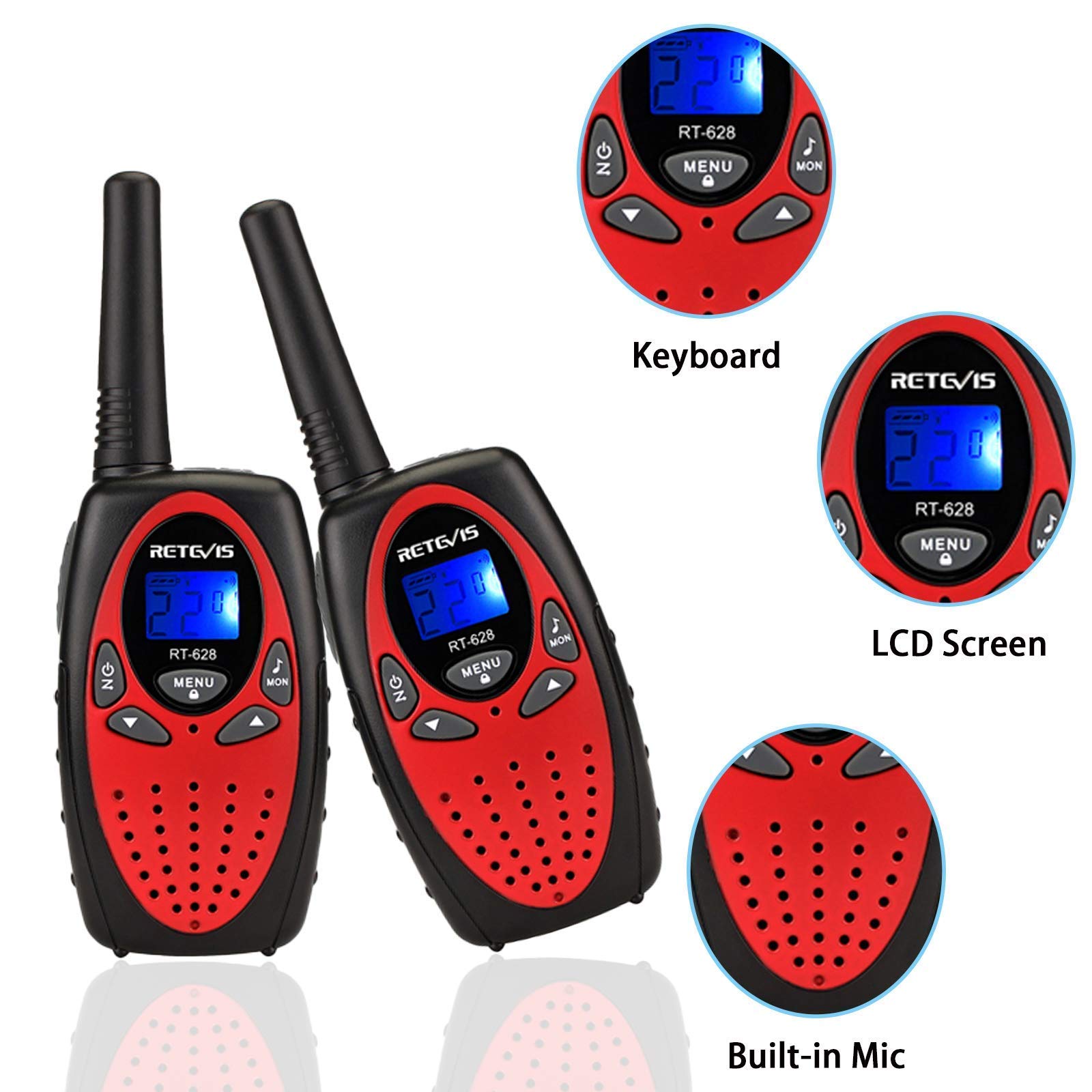 Retevis RT628 Walkie Talkies for Kids,2 Way Radio for Boys Girls Bundle with RT628 Rechargeable Long Range Walkie Talkie with Battery,Kids Toys for Family Outdoor Camping Traveling (4 Pack)