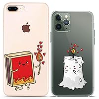 Matching Couple Cases Compatible for iPhone 15 14 13 12 11 Pro Max Mini Xs 6s 8 Plus 7 Xr 10 SE 5 Lovers Print Cute Match Slim fit Candle Clear Cover Melting Kawaii Flexible Cartoon