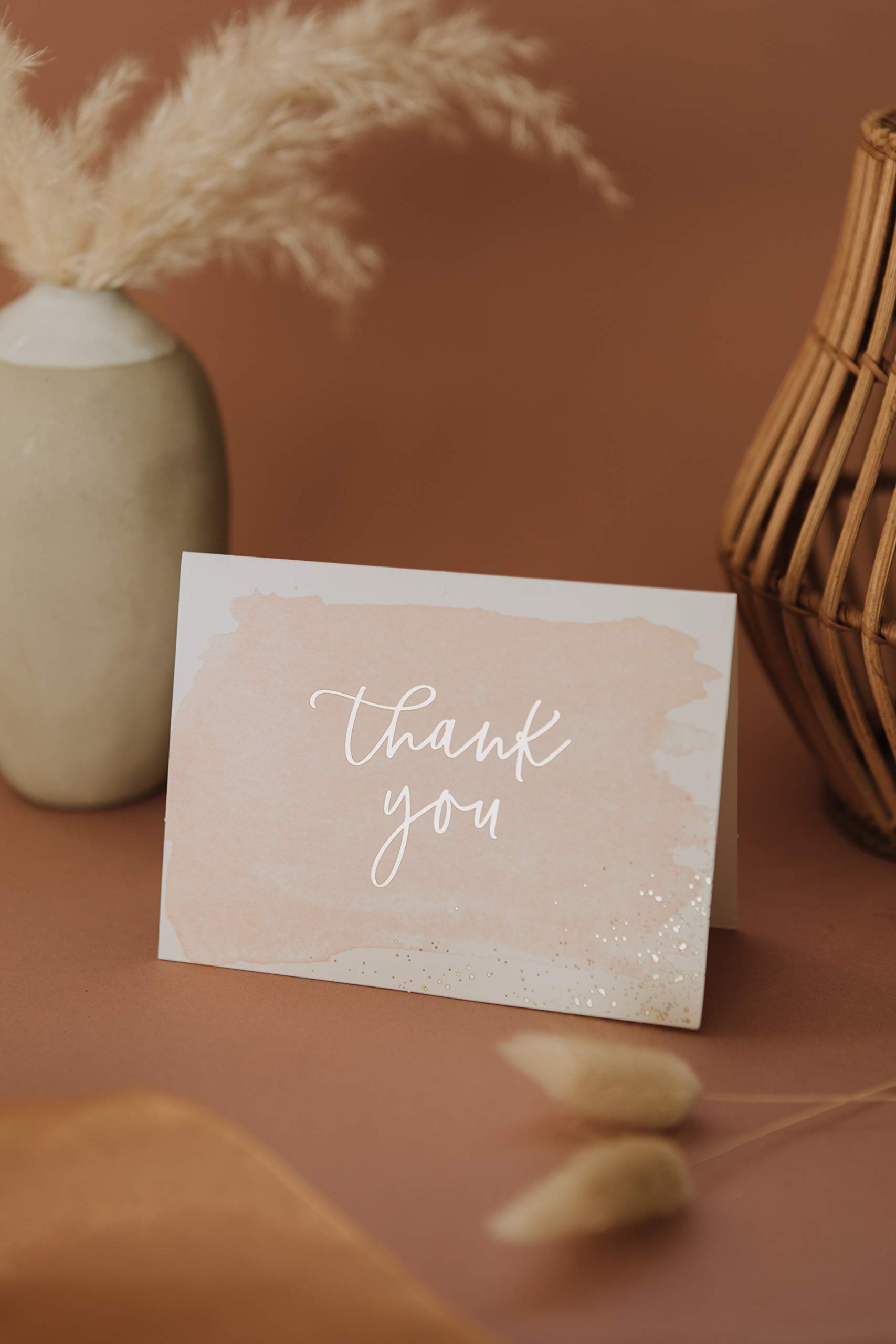 Thank You Cards | 48 Blank Gold Foil Watercolor- Baby & Bridal Shower, Graduation, Wedding
