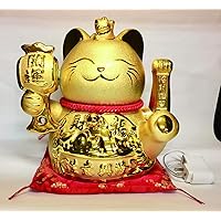 Nakanihon Pottery MR232 Electric Beckoning Maneki Neko (Large), Gold, H10.8 x 11.0 inches (27.5 x 28 cm), Feng Shui Good Fortune Goods