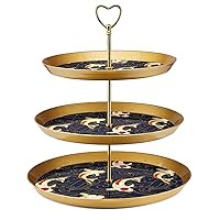 3-Tier Cupcake Stand Koi Fish and Waves in Japanese Style Pattern Party Food Server Display Stand Fruit Dessert Plate Decorating for Wedding, Event, Birthday