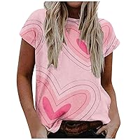 Workout Shirts Heart Printing Crewneck Short Sleeve Tshirt Soft Date Flannel Shirts for Women Oversized